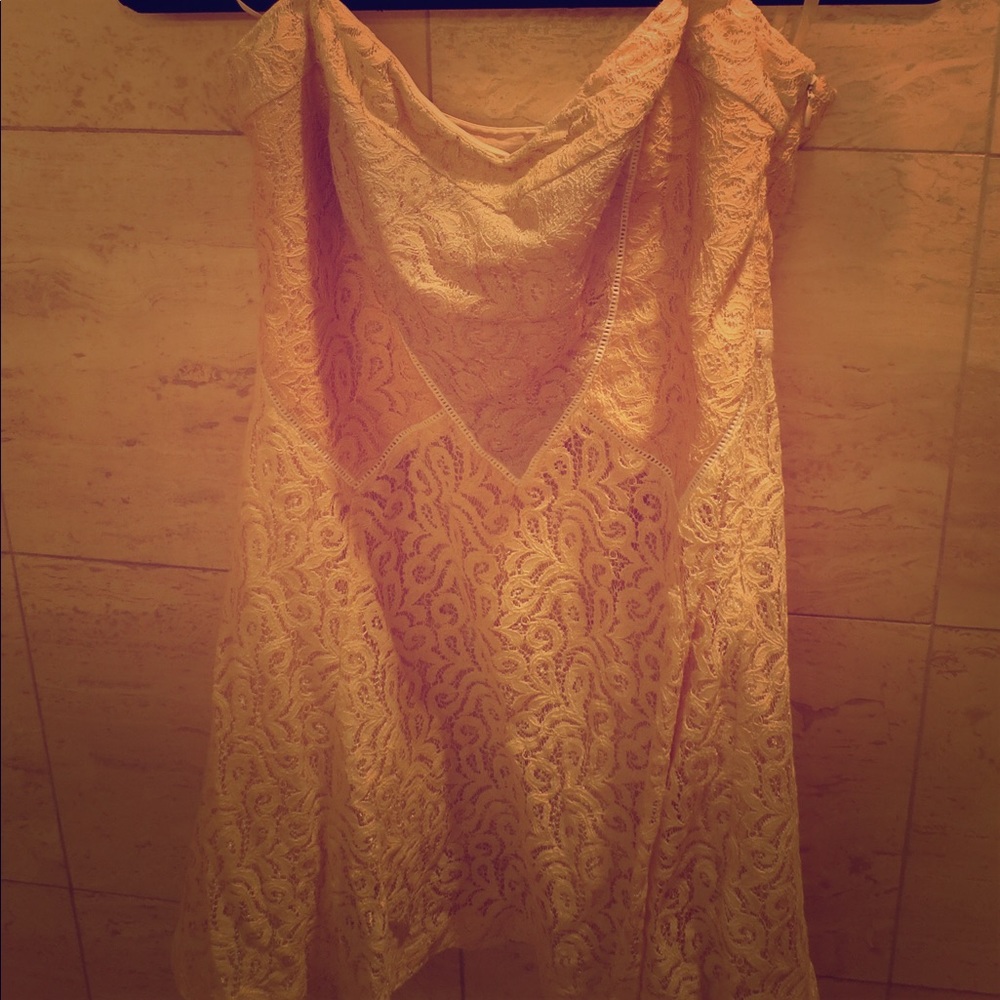 Strapless lace mini dress